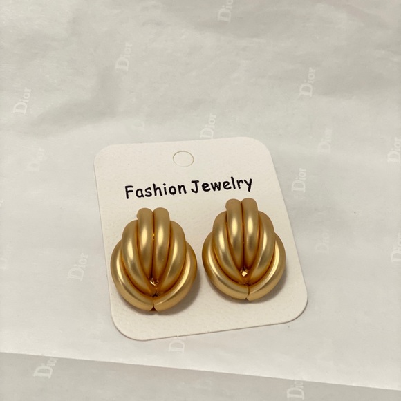 Geometric Drop Statement Earrings Gold Platted - Picture 4 of 5